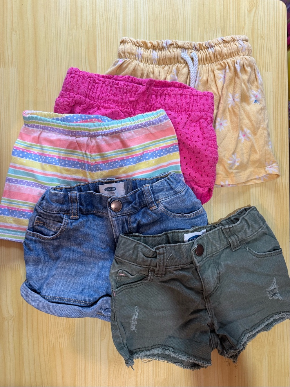 Mixed Girls Shorts Pack - Pink, Yellow, Stripe, Denim & Olive Size 3T